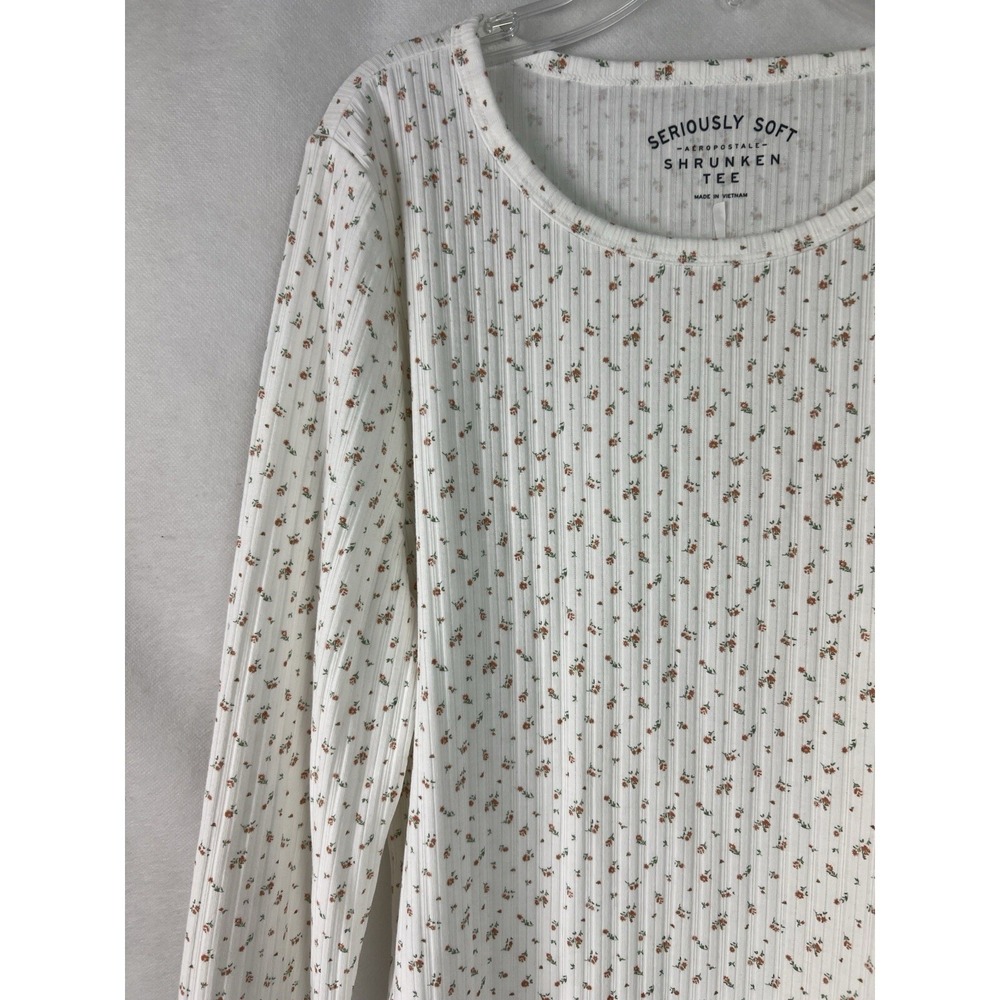 Aeropostale Women's Shrunken Tee Size XX-Large Stretch Floral Cream A56 - Picture 5 of 11